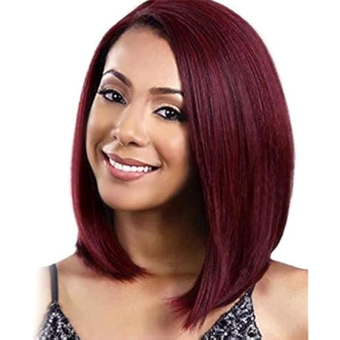 DILLARDS European And American Fashion Wig Black Ladies Bobo Black Gradient Wine Red Short Straight Hair - Image 4